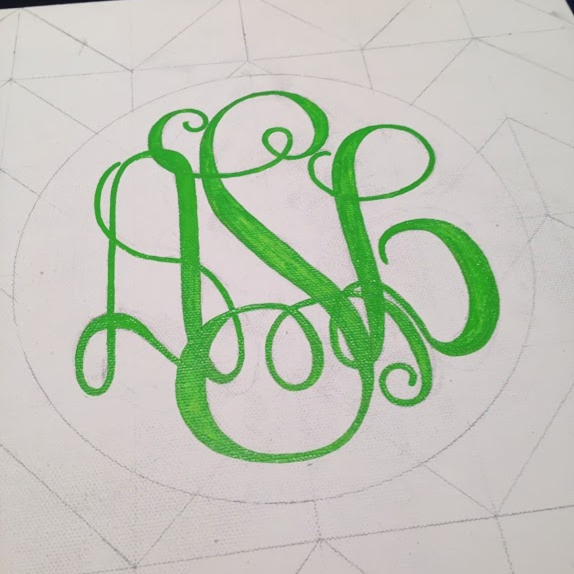 Finished up painting the monogram on the canvas #PreppyPlanner