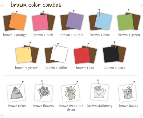 Brown Wedding Ideas: various color pairing options #PreppyPlanner