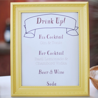 His and Hers Wedding Drinks: customized drink sign for the bar #PreppyPlanner