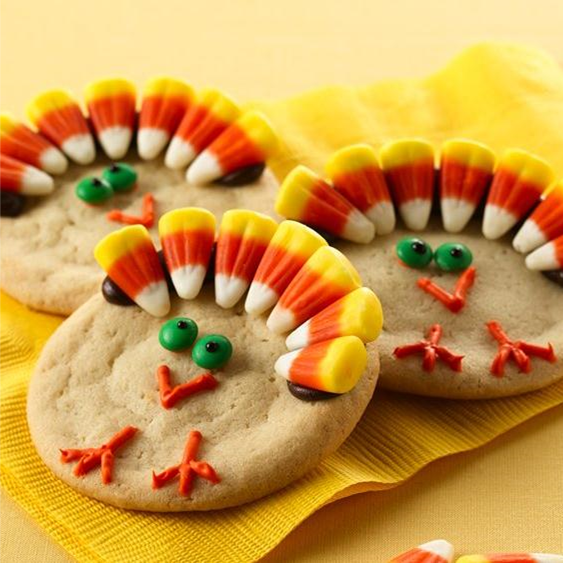 turkey cookies with fudge stripes