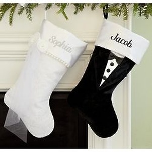 A Very Merry Red and Green Wedding: Bride and Groom Stockings #PreppyPlanner