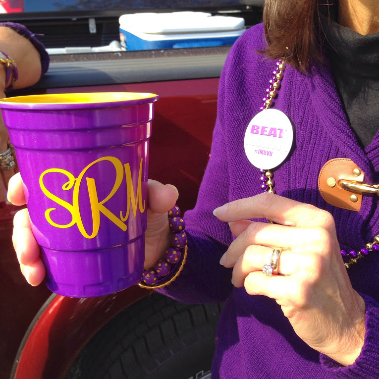 Football Season Photo Diary: Monogrammed acrylic purple and gold solo cup #PreppyPlanner