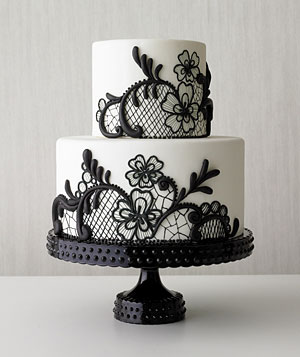 A simple black lace section on a classic white cake #PreppyPlanner