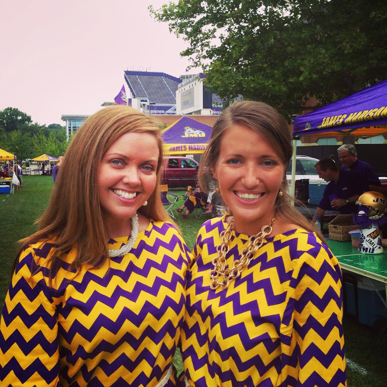 Football Season Photo Diary: Ready to tailgate in our purple and yellow chevron dresses #PreppyPlanner